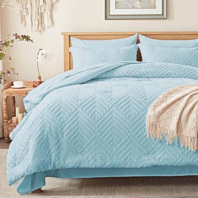 Zzlpp Twin Comforter Set 5 Pieces, Light Blue Tufted Bed in a Bag - Image 2