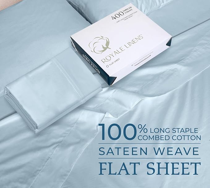 Royale Linen 400 Thread Count 100% American Grown Cotton Flat Sheet - Image 2