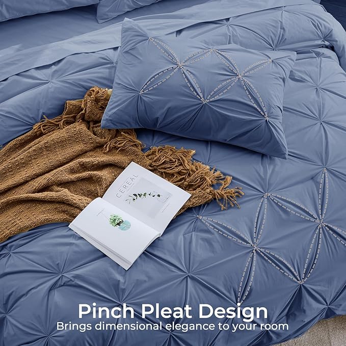 Sasttie Queen Comforter Set, 7-Piece Bed in a Bag, Pintuck Bedding Sets - Image 4