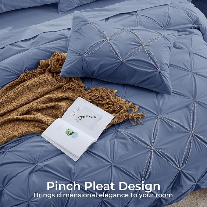 Sasttie Twin Comforter Set, 5-Piece Bed in a Bag, Pintuck Bedding Sets - Image 4