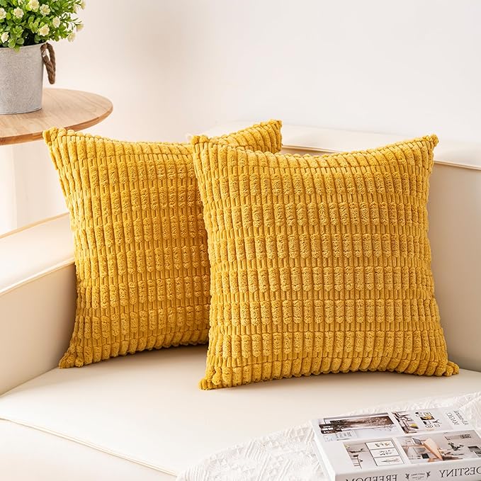 Aegero Pack of 2 Corduroy Decorative Throw Pillow Covers 22x22 Inch Soft by Unknown