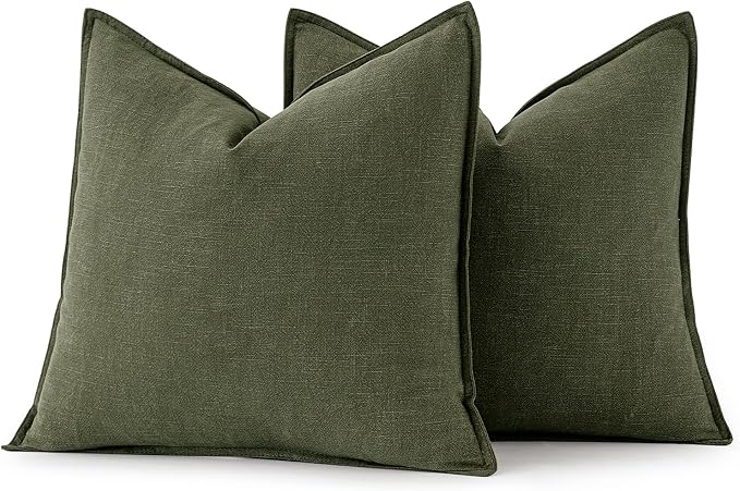 MIULEE Decorative Linen Euro Sham Pillow Covers 26x26 Dark Olive Green Boho - Image 6