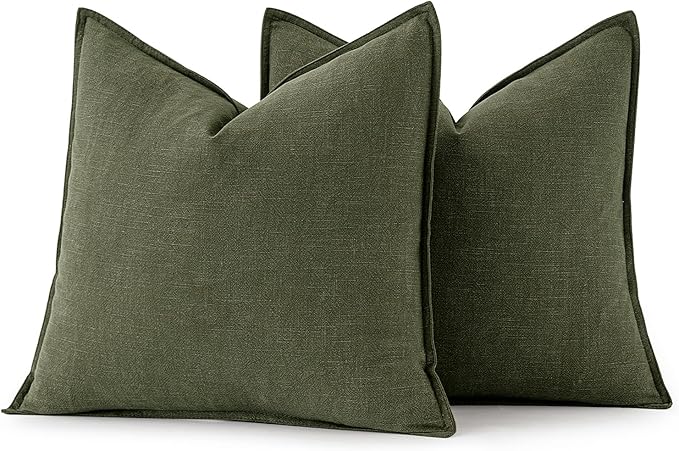MIULEE Decorative Linen Pillow Covers 20x20 Inch Dark Olive Green Boho - Image 6