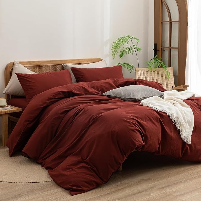 BESTOUCH Duvet Cover Set 100% Washed Cotton Linen Feel Super Soft Comfortable - Image 4