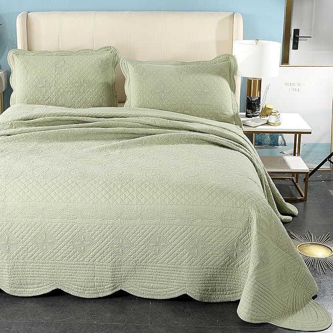 ROOMLIFE Quilt Set Full Size 3D Floral Embroidery Pattern 3-Piece Cotton by ROOMLIFE