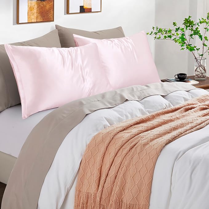 Satin Pillowcases with Zipper （20x36）, King Size Pillowcases Set of 2, Blush - Image 5