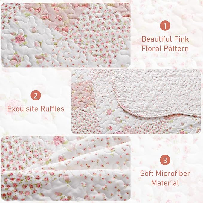 GOONE Queen Quilt Set, Reversible, Washed Coverlet, 2 Pillow Shams, Spring & - Image 5