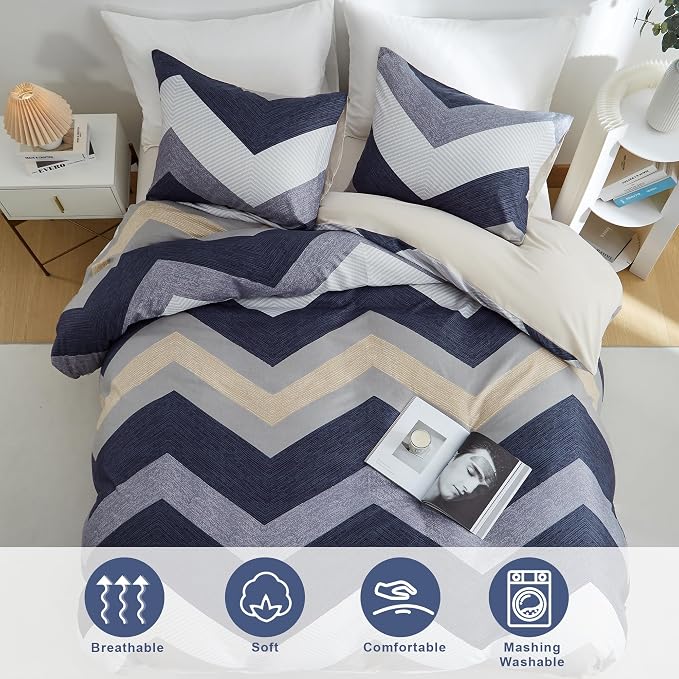 BOLINLIVING Wavy Striped Queen Duvet Cover Set, 3 Pieces Soft Breathable Single - Image 5