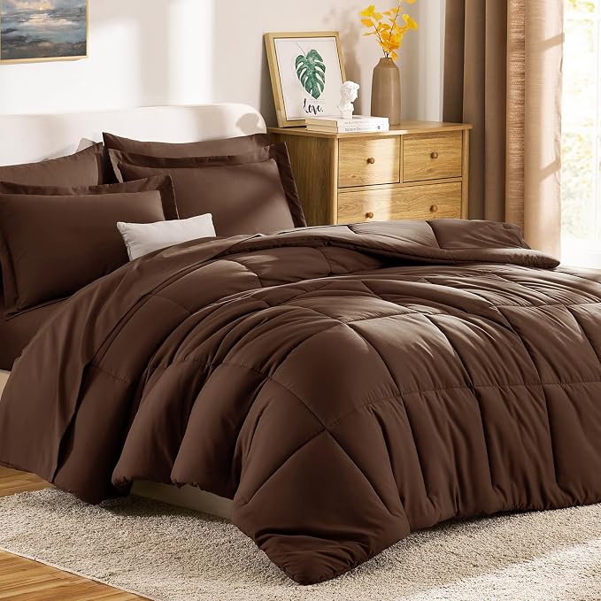 CozyLux Oversized King Comforter Sets Brown, 7 Pieces Bed in a Bag, 120x98 Box - Image 9