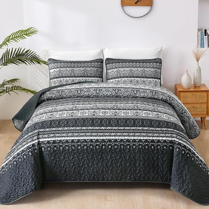 WONGS BEDDING Boho King Quilt Set, Lightweight Bed Decor Bedspread by WONGSBEDDING
