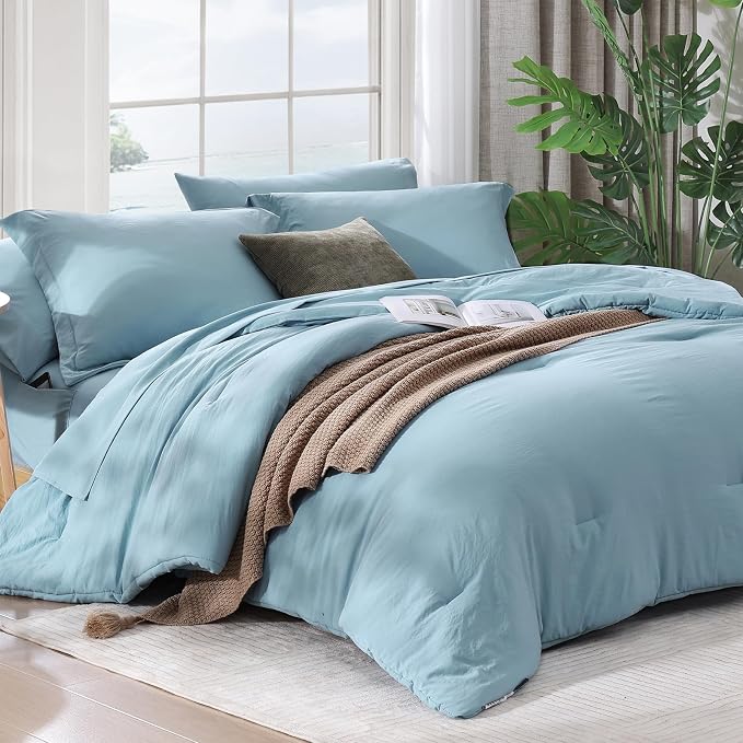 WRENSONG Full Size Comforter Sets- 7 Pieces Soft Blue Bed in a Bag - Image 4