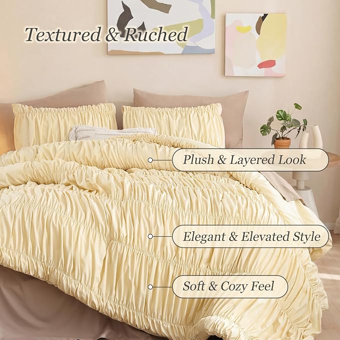 weigelia Cinched Comforter Set King – Soft Girl Ruched Bedding Set, Apartment & - Image 2