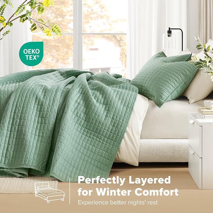 Comfort Spaces Sage Green Oversized King Quilt Set 120"x118" Bedspread Quilted - Image 3