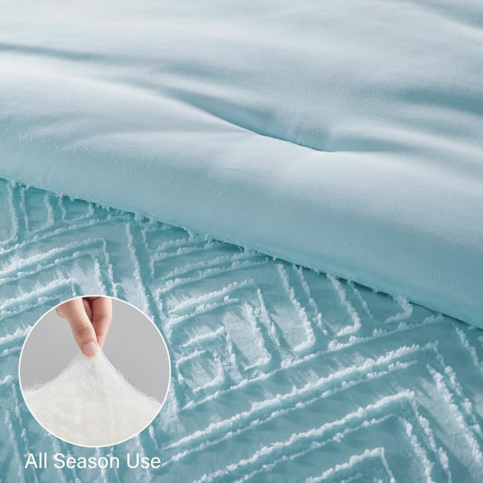 Zzlpp King Comforter Set 7 Pieces, Light Blue Tufted Bed in a Bag - Image 6