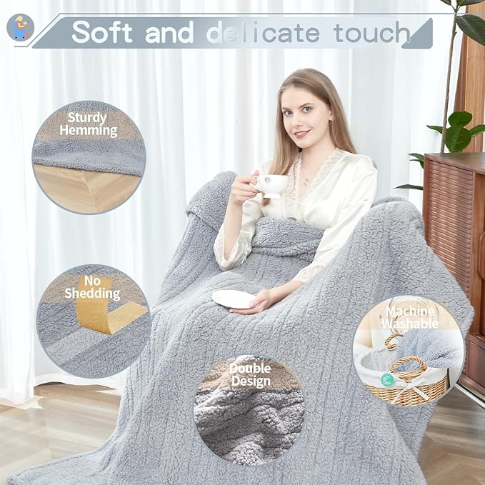 SNUGSUN Heated Queen Blanket Double Sided Sherpa, Soft Heating Electric Blanket - Image 3