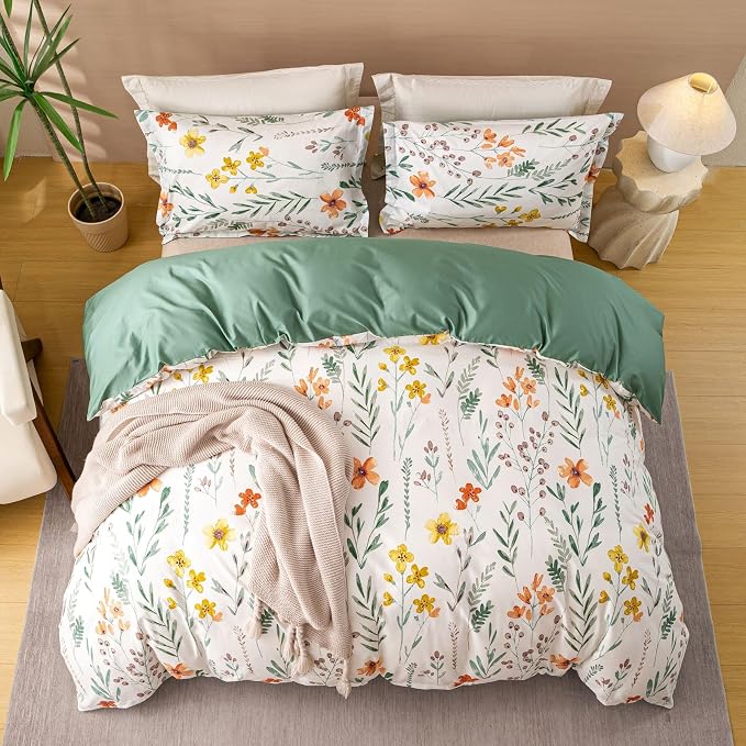 OAITE Duvet Cover Set Queen Size Floral Pattern Ultra Soft 100% Cotton Duvet - Image 3