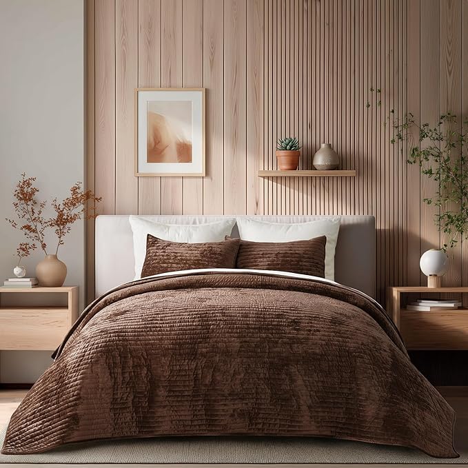 EVERGRACE Velvet Quilt Set California King 118'' x 106'', Luxurious Soft by EverGrace