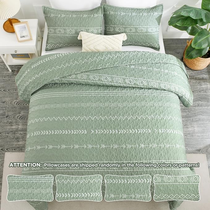 Andency Sage Green Quilts Queen Size, 3 Pieces Queen Quilt Bedding Set Boho - Image 7