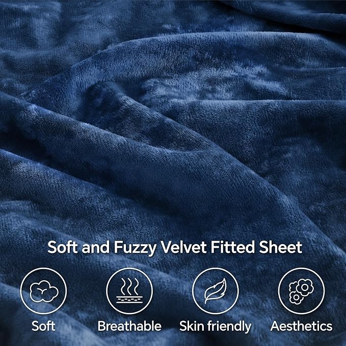 BEDELITE Velvet Fitted Sheet and Pillowcases Set, Luxury Soft Fuzzy Bottom Sheet - Image 3