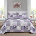 Mybedsoul Purple Quilt Set Twin Size, 2 Pieces Plaid Floral Bedspread Set by Mybedsoul