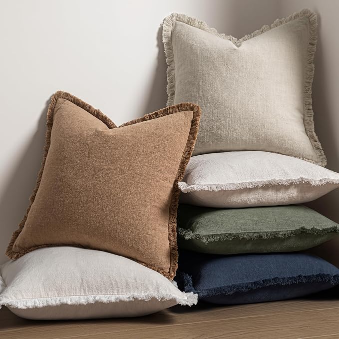 MIULEE Decorative Lumbar Throw Pillow Covers Neutral Linen Fringe Throw Pillows - Image 7