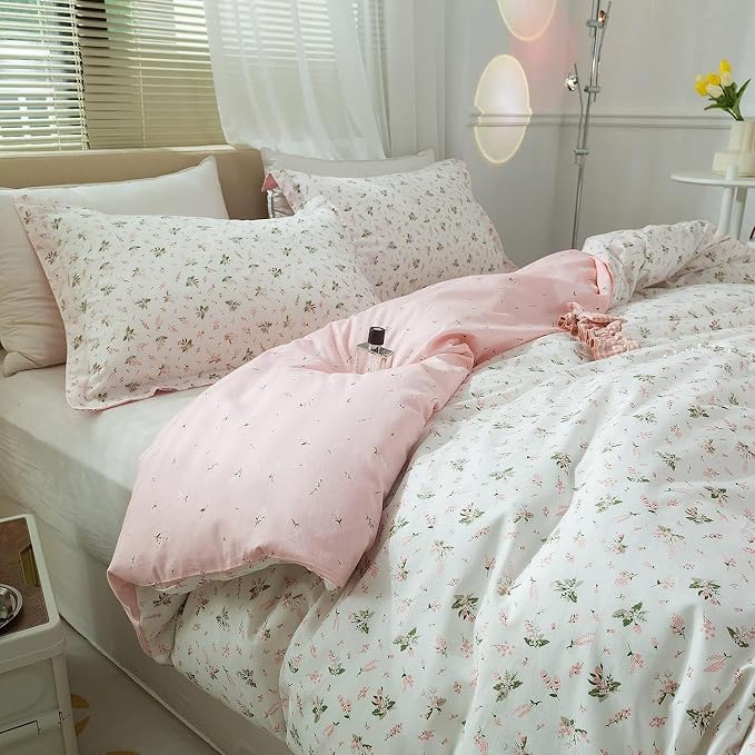 mixinni Garden Style White Floral Duvet Cover King Size 3 Pieces Set Flower - Image 3