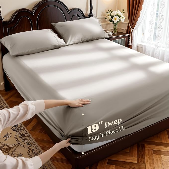 LBRO2M 100% Cotton Sheets Set Deep Pocket 19", 1000 Thread Count Full Size 4 - Image 2
