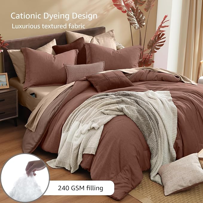 Monbix Full Size Comforter Set, Terracotta Bedding Comforter - Image 3