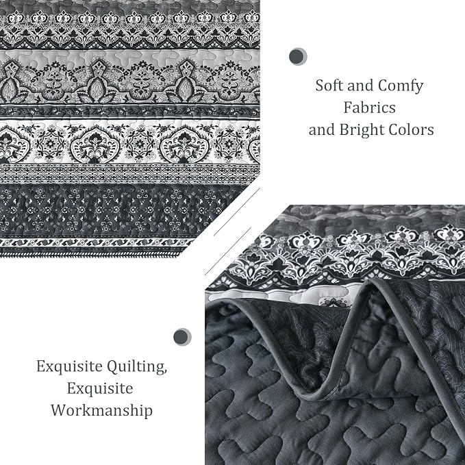 WONGS BEDDING Boho King Quilt Set, Lightweight Bed Decor Bedspread - Image 4