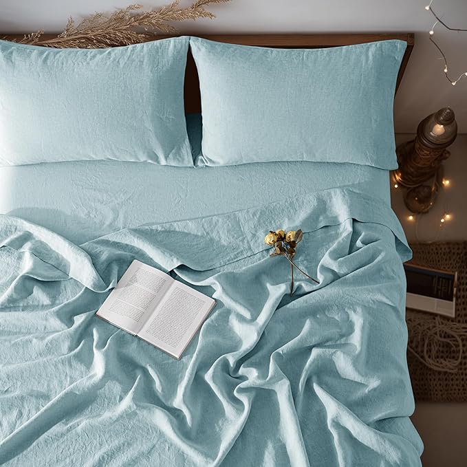LBRO2M 100% Pure Linen Sheet Set Deep Pocket Up to 16" Bed Sheets Sets by LBRO2MBedding