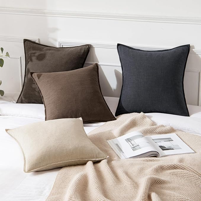 MIULEE Decorative Linen Pillow Covers 20x20 Inch CoffeeBoho Farmhouse Neutral - Image 4