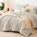 CozyLux Queen Comforter Set Oatmeal Seersucker 7 Pieces Bed in a Bag Queen by CozyLux