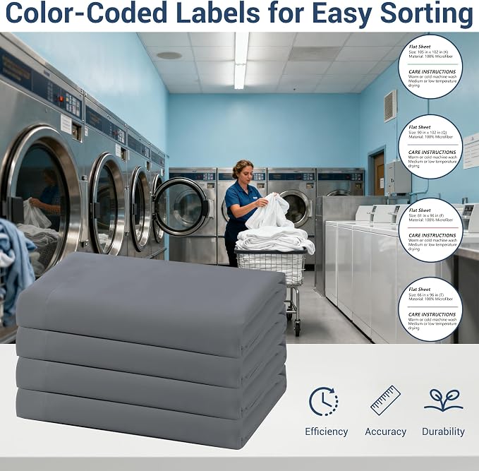 Bulk King Flat Sheets Only, 6 Pack Quick Sort Top Bed Sheet, Color-Coded Label - Image 4