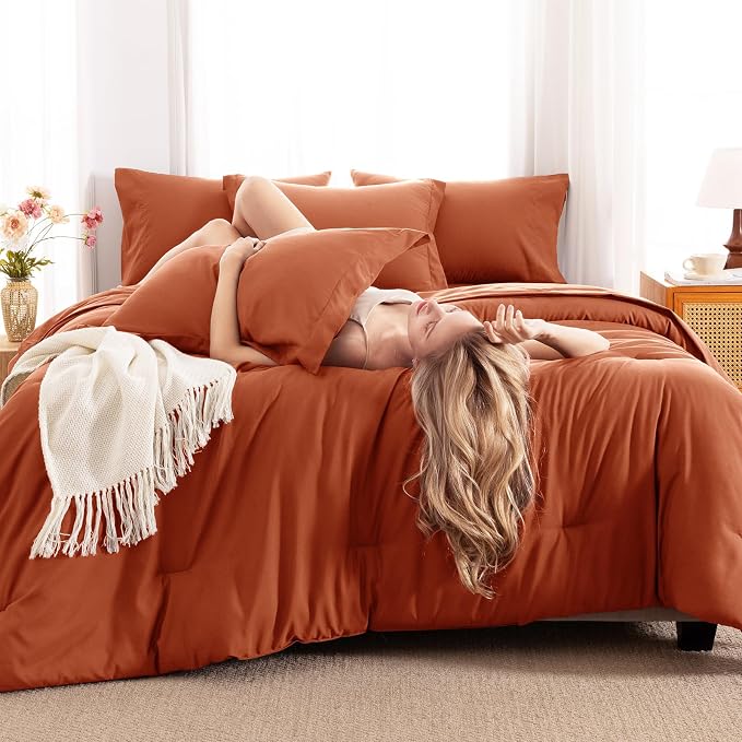 CozyLux King Size Comforter Set Burnt Orange, 7 Pieces Fall Bed in a Bag King - Image 4