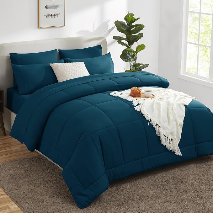CozyLux Full Size Comforter Set Lyons Blue, 7 Pieces Bed in a Bag, All Season - Image 8