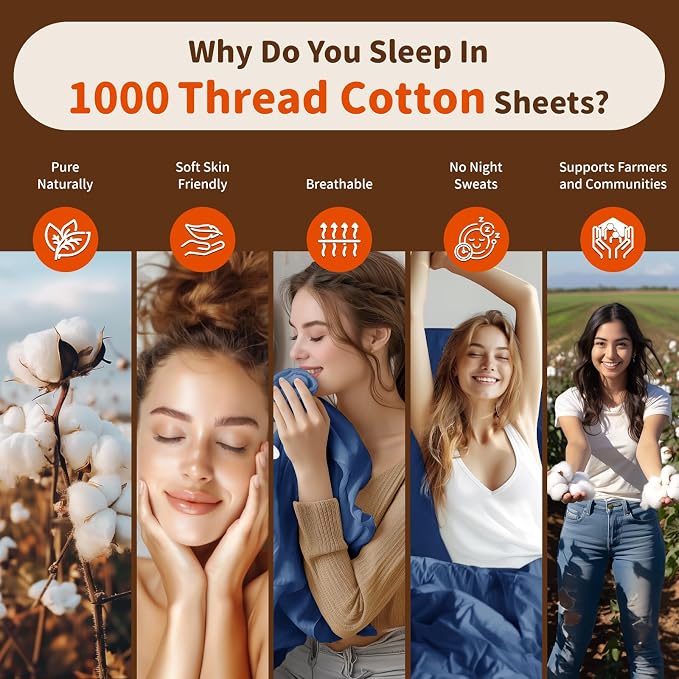 LBRO2M 1000 Thread Count 100% Egyptian Cotton Sheets Set 6 Piece Sets Queen Bed - Image 4