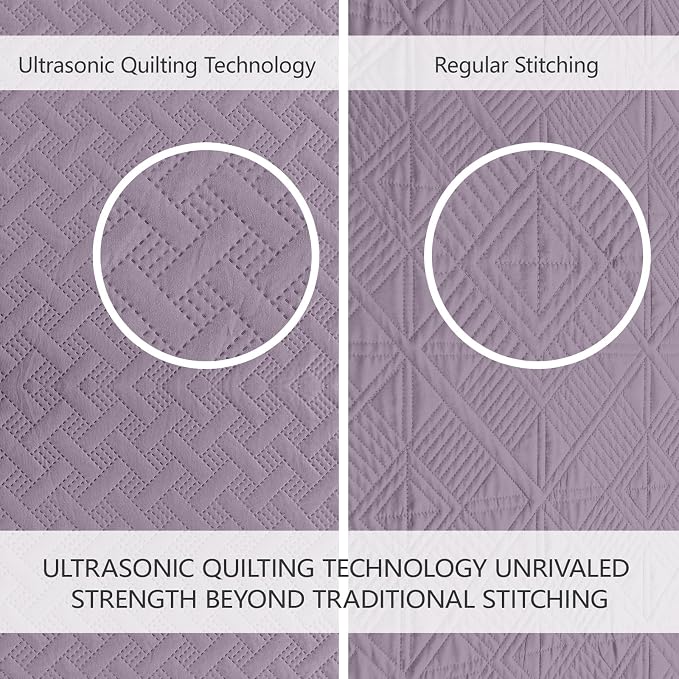 FLYMME Quilts Queen Size, Lightweight Grayish Purple Bedspreads, Basket Weave - Image 3