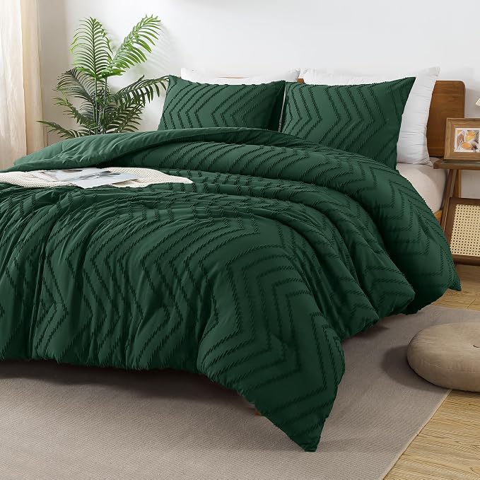 Andency Emerald Green Comforter Set Full Size, Boho Dark Green Soft Warm - Image 2