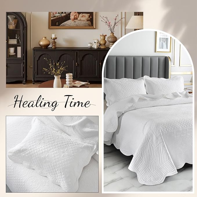 ROOMLIFE Quilt Set Full Size 3D Floral Embroidery Pattern 3-Piece Cotton - Image 5