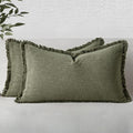 MIULEE Decorative Lumbar Throw Pillow Covers Neutral Linen Fringe Throw Pillows by MIULEE