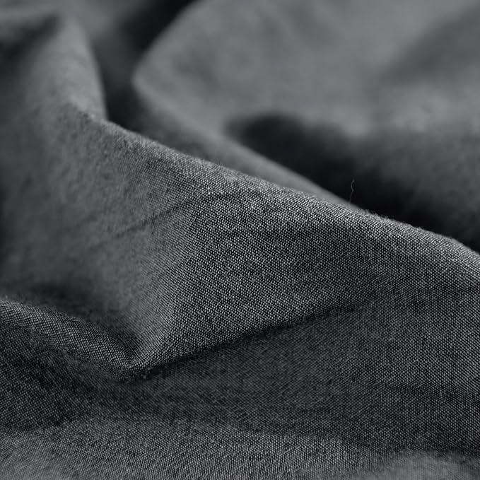 NEXHOME PRO Duvet Cover Full 100% Washed Cotton, Heathered Black Breathable - Image 9