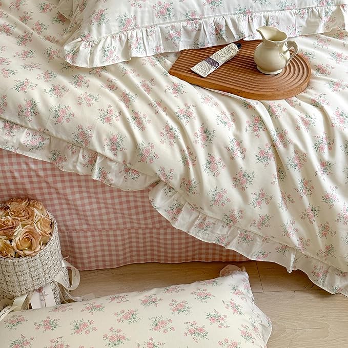 mixinni Pink Floral Duvet Cover Set King Size - Image 4