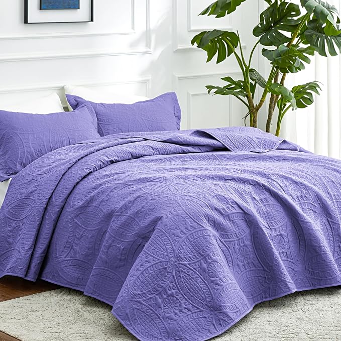Love's cabin Quilts for Full Bed Deep Purple Bedspreads Bedding Set - Image 2