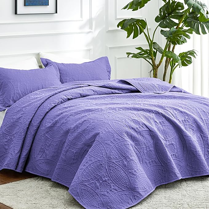 Love's cabin King Size Quilt Bedding Set Deep Purple Bedspreads - Image 2