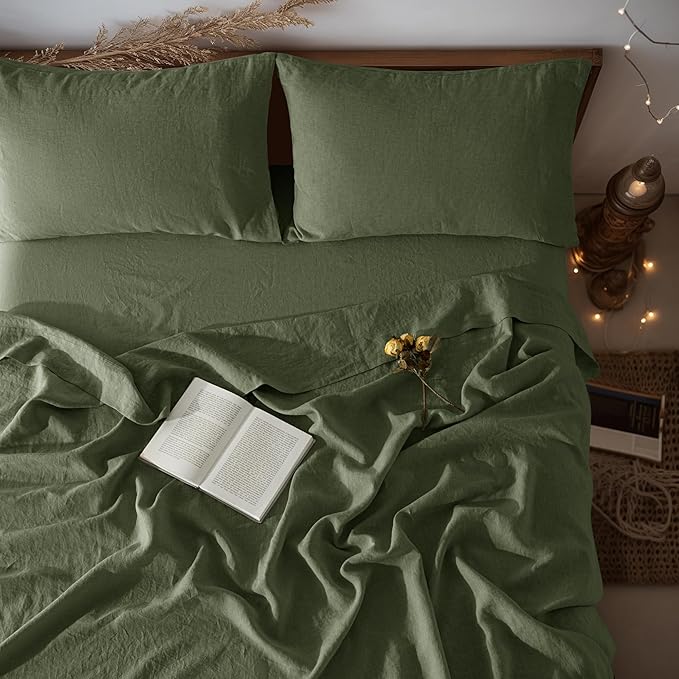 LBRO2M 100% Pure Linen Sheet Set Deep Pocket Up to 16" Bed Sheets Sets by LBRO2MBedding