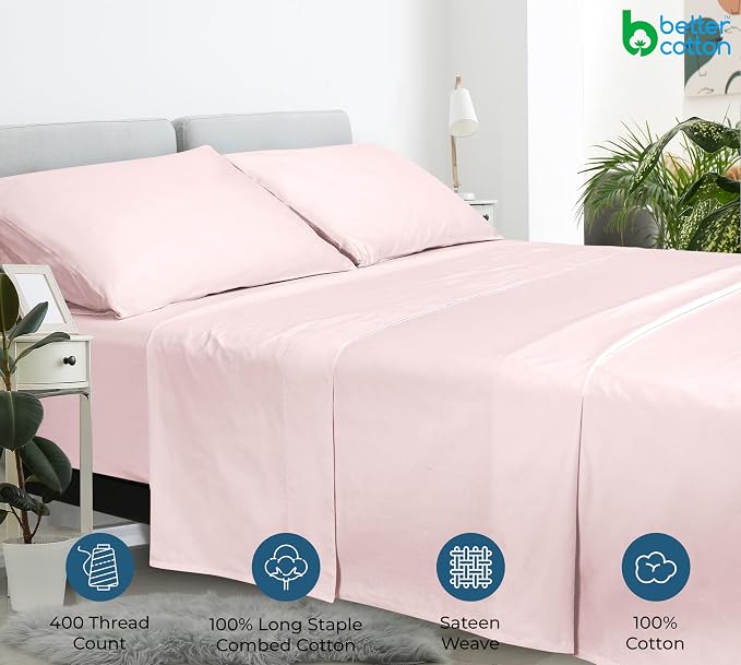 400 Thread Count 100% American Grown Cotton Pink Flat Sheet Only - Image 7