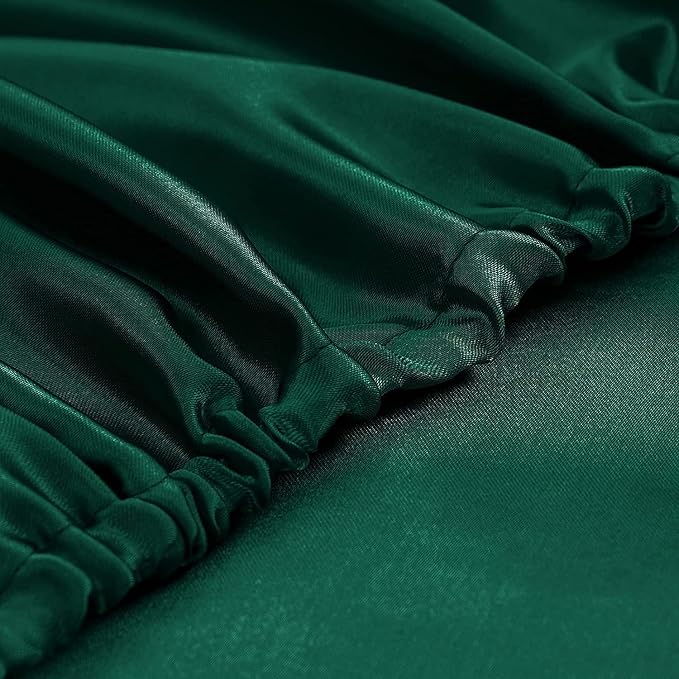 Homiest Blackish Green Satin Fitted Twin Size Bed Sheet, Deep Pocket, Luxury & - Image 5