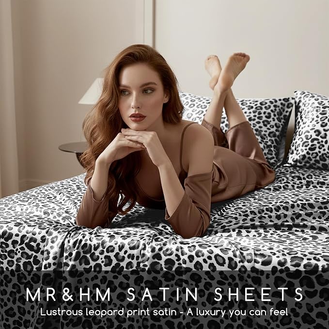 MR&HM Satin Sheets with Elastic Corner Straps, Queen Size Sheets Set - Image 5