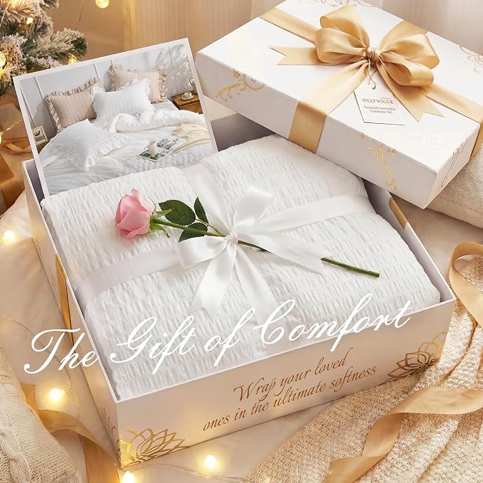 JOLLYVOGUE White Comforter Full Size, 3 Pieces Seersucker Lightweight Full Size - Image 9