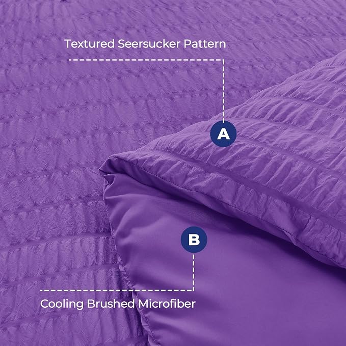 HYMOKEGE Bright Purple Queen Comforter Set Seersucker 7 Pieces, All Season - Image 4